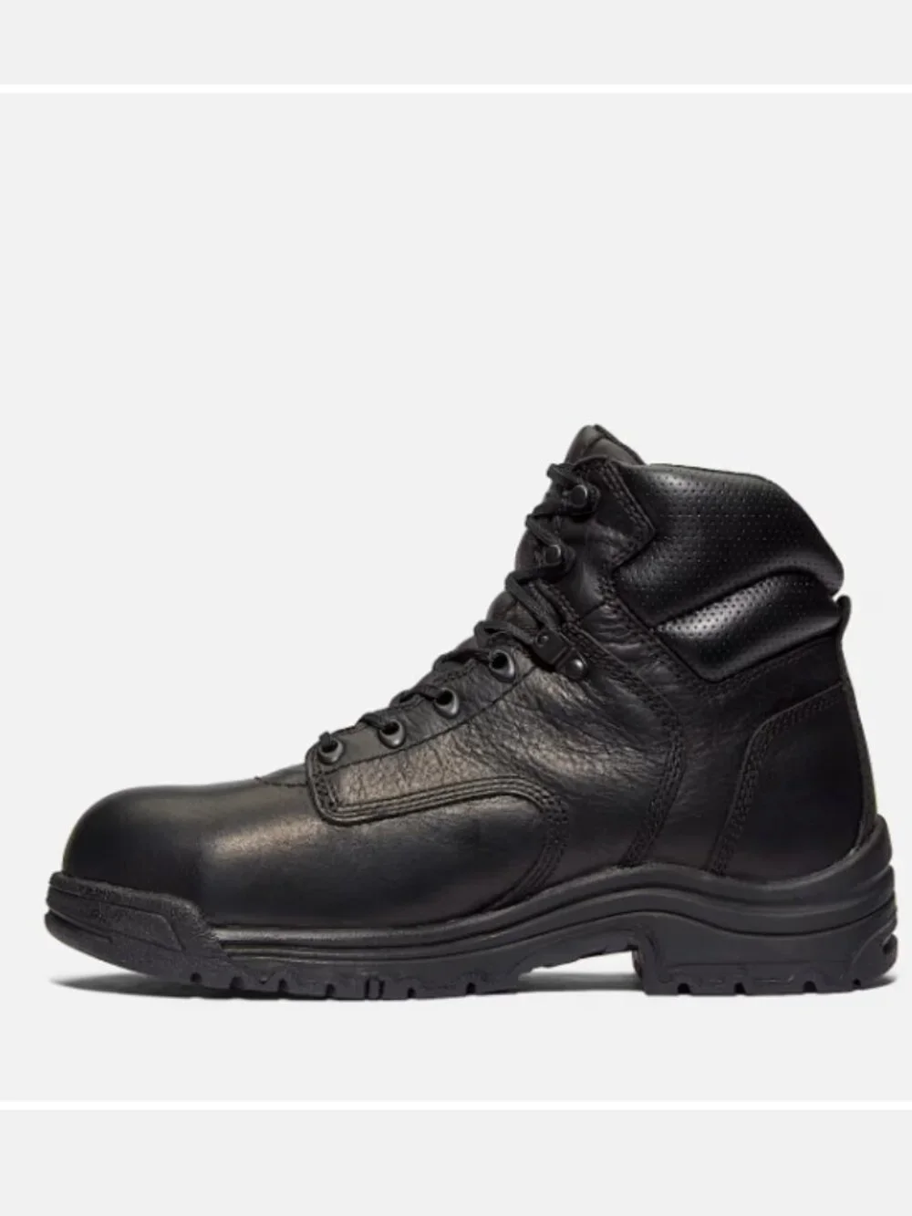 Timberland PRO TiTAN men’s 6-inch work boots in all black, size 11W wide.